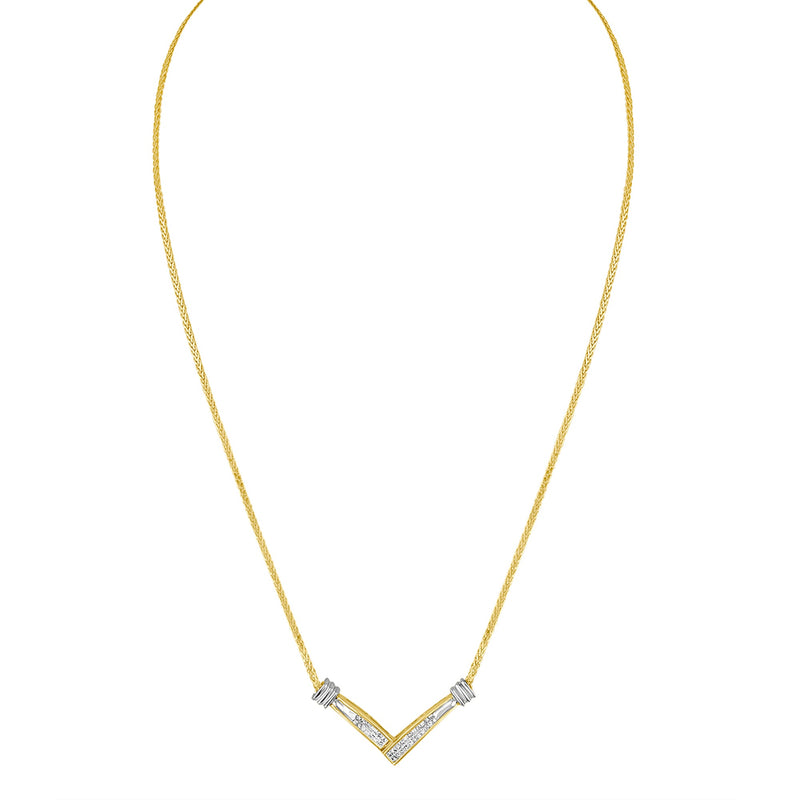 Bids.com 14K Yellow and White Gold 1/4 Cttw Princess Cut Diamond Channel-Set â€œVâ€ Shape 18" Pendant Necklace (H-I Color, SI2-I1 Clarity) Necklaces White Smoke YellowWhite.Gold / 18