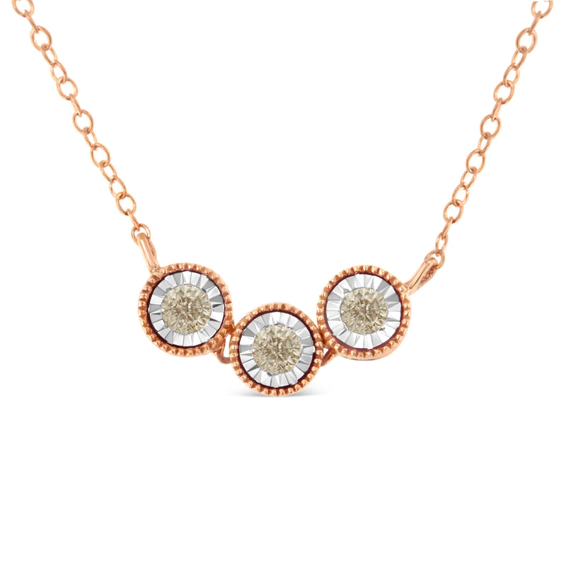 Bids.com 10K Rose and White Gold Plated .925 Sterling Silver 1/4 Cttw Miracle-Set Champagne Diamond Triple Circle 18" Necklace (I2-I3 Clarity) Necklaces White Smoke WhiteRose.Sterling Silver / 18