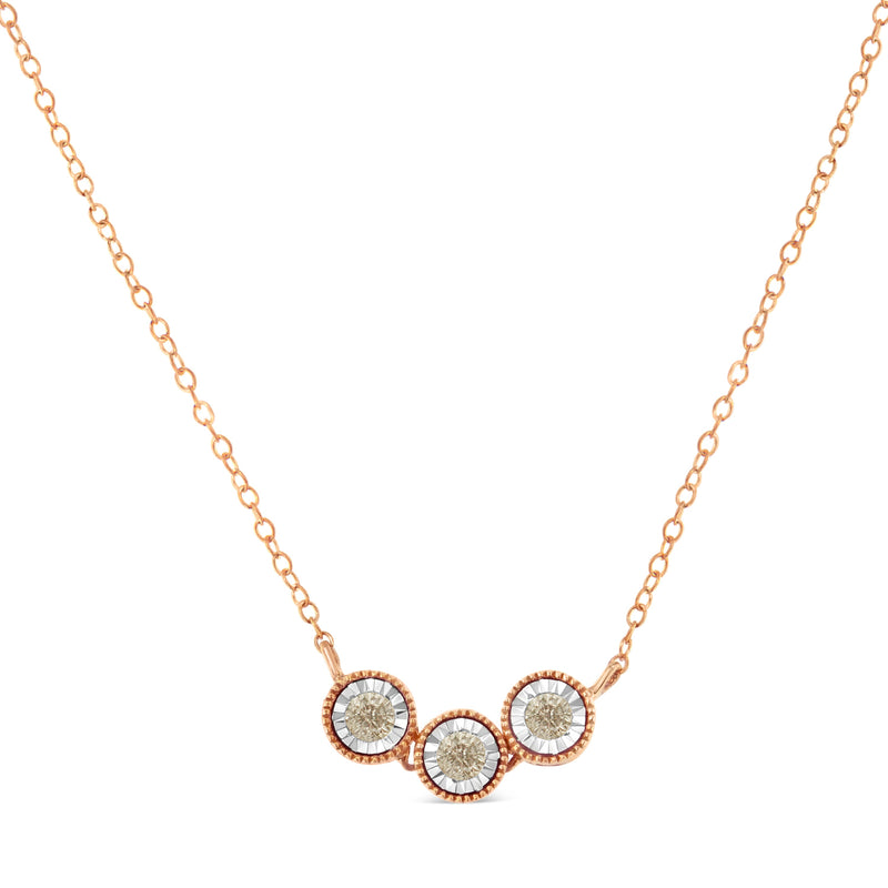 Bids.com 10K Rose and White Gold Plated .925 Sterling Silver 1/4 Cttw Miracle-Set Champagne Diamond Triple Circle 18" Necklace (I2-I3 Clarity) Necklaces White Smoke WhiteRose.Sterling Silver / 18