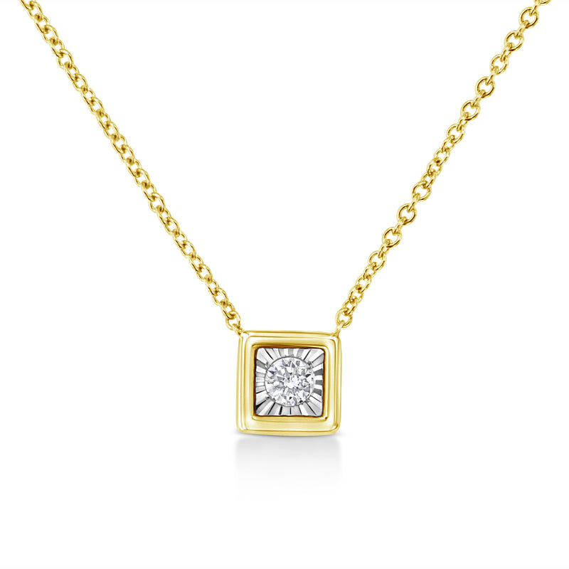 Bids.com 10K Yellow Gold Plated .925 Sterling Silver 1/10 Cttw Miracle Set Round Diamond Square Box Shape 18" Pendant Necklace (K-L Color, I2-I3 Clarity) Necklaces White Smoke Yellow.Sterling Silver / 18 / Square Shape