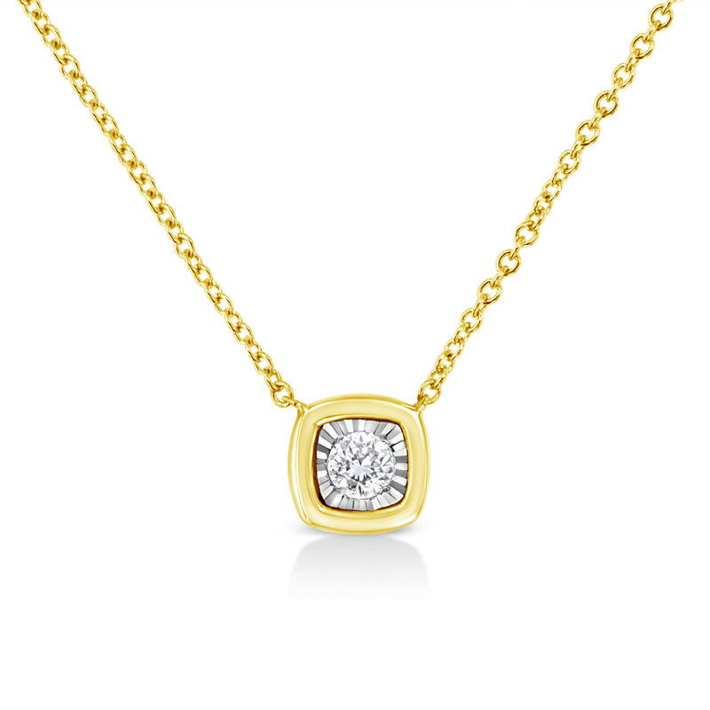 Bids.com 10K Yellow Gold Plated .925 Sterling Silver 1/10 Cttw Miracle Set Round Diamond Square Box Shape 18" Pendant Necklace (K-L Color, I2-I3 Clarity) Necklaces White Smoke Yellow.Sterling Silver / 18 / Cushion Shape