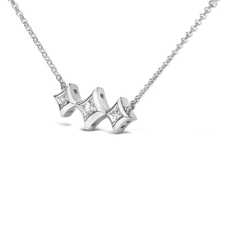Bids.com 10K White Gold Bezel Set Princess Diamond 3 Stone Kite Shape and Station Necklace (H-I Color, SI2-I1 Clarity) - 18" Inches Necklaces White Smoke White.Gold / 18