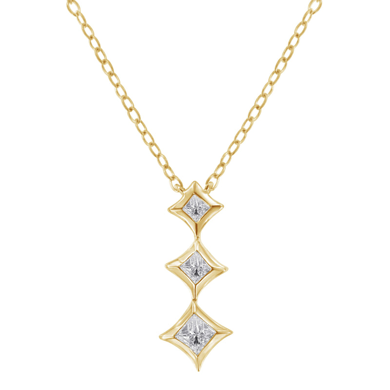 Bids.com 10K White Gold 1/5 Cttw Princess Cut Diamond 3 Stone Drop 18" Pendant Necklace (H-I Color, SI2-I1 Clarity) Necklaces White Smoke Yellow.Gold / 18