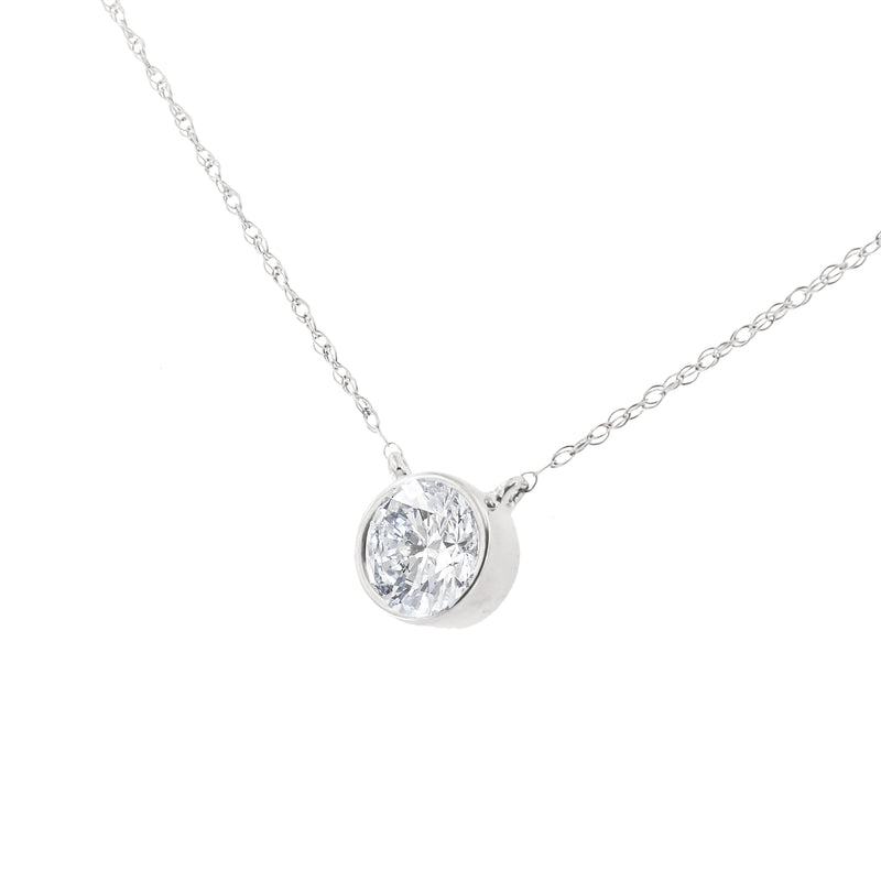 Bids.com .925 Sterling Silver 1/2 Cttw Diamond Bezel 18" Pendant Necklace (I-J Color, I2-I3 Clarity) Necklaces White Smoke White.Sterling Silver / 18