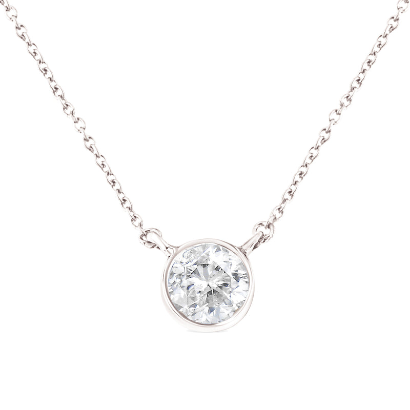 Bids.com .925 Sterling Silver 1/2 Cttw Diamond Bezel 18" Pendant Necklace (I-J Color, I2-I3 Clarity) Necklaces White Smoke White.Sterling Silver / 18,Yellow Plated .925 Sterling Silver / 18,Rose.Sterling Silver / 18