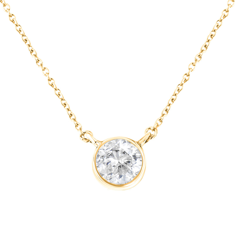 Bids.com .925 Sterling Silver 1/2 Cttw Diamond Bezel 18" Pendant Necklace (I-J Color, I2-I3 Clarity) Necklaces White Smoke Yellow Plated .925 Sterling Silver / 18