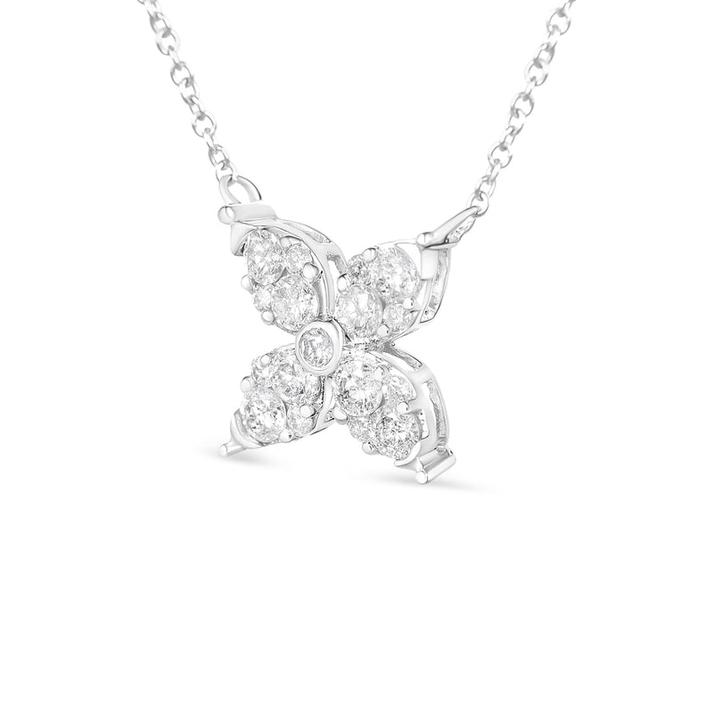Bids.com 10K White Gold 1/2 Cttw Brilliant Round Diamond Marquise Shaped 4 Leaf Clover Adjustable 16-18" Inch Pendant Necklace (I-J Color, I1-I2 Clarity) Necklaces White Smoke White.Gold / 18