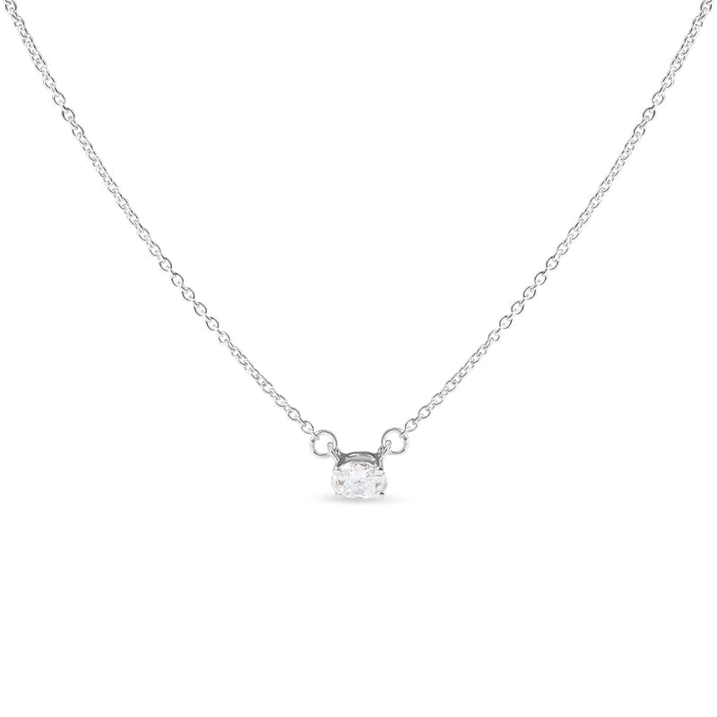 Bids.com 14K White Gold 1/4 Cttw Lab Grown Oval Solitaire Diamond East West 18" Pendant Necklace (G-H Color, VS2-SI1 Clarity) Necklaces White Smoke White.Gold / 18