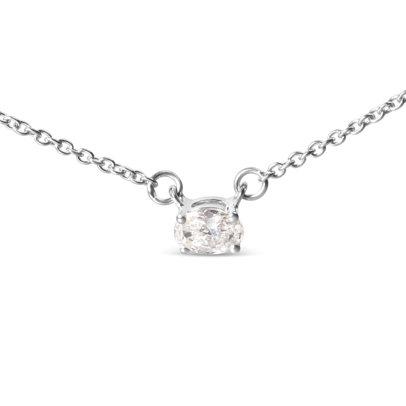 Bids.com 14K White Gold 1/4 Cttw Lab Grown Oval Solitaire Diamond East West 18" Pendant Necklace (G-H Color, VS2-SI1 Clarity) Necklaces White Smoke White.Gold / 18