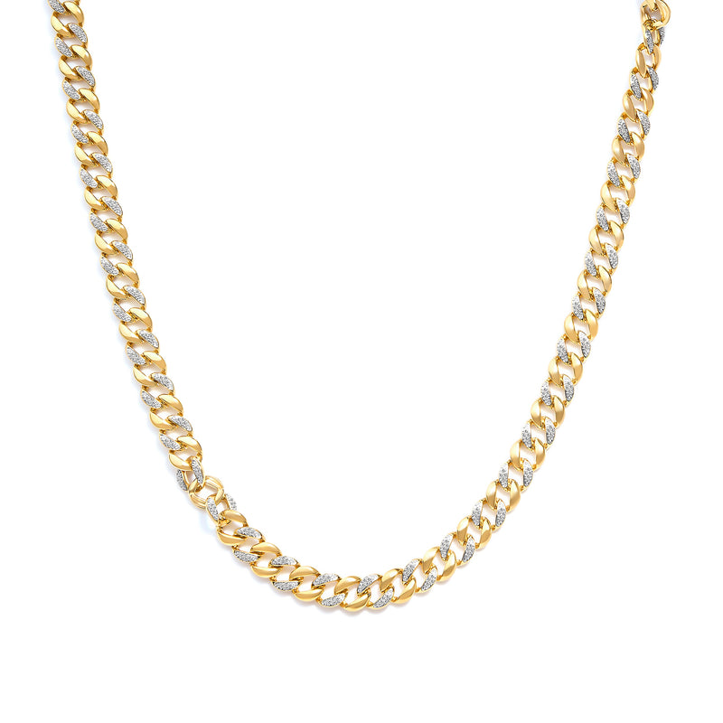 Bids.com 14K Yellow Gold Plated .925 Sterling Silver 1.0 Cttw Diamond Cuban Link Necklace (I-J Color, I3 Clarity) - 18" Inches Necklaces White Smoke Yellow.Sterling Silver / 18