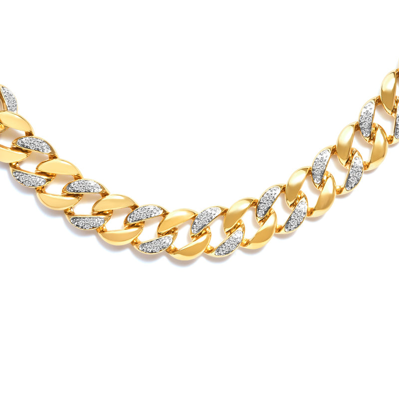 Bids.com 14K Yellow Gold Plated .925 Sterling Silver 1.0 Cttw Diamond Cuban Link Necklace (I-J Color, I3 Clarity) - 18" Inches Necklaces White Smoke Yellow.Sterling Silver / 18