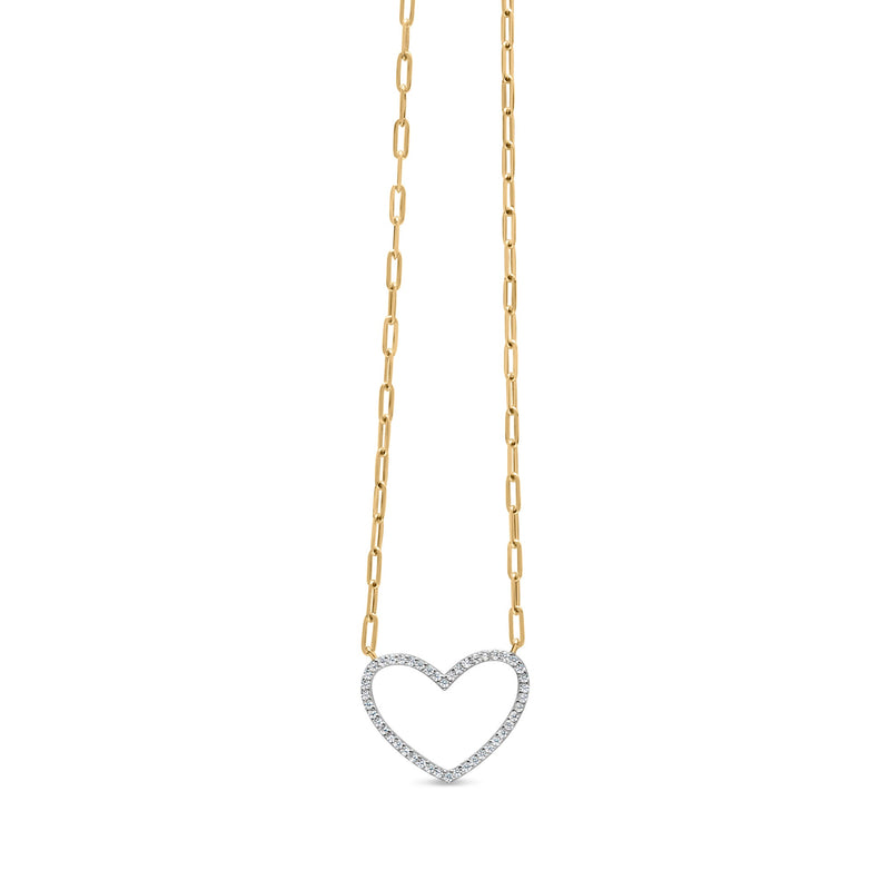 Bids.com 14K Yellow Gold Plated .925 Sterling Silver 1/4 Cttw Diamond Open Heart with Paperclip Chain Pendant Necklace (I-J Color, I2-I3 Clarity) - 18" Inches Necklaces White Smoke Yellow.Sterling Silver / 18