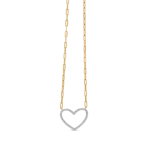 Bids.com 14K Yellow Gold Plated .925 Sterling Silver 1/4 Cttw Diamond Open Heart with Paperclip Chain Pendant Necklace (I-J Color, I2-I3 Clarity) - 18" Inches Necklaces White Smoke Yellow.Sterling Silver / 18