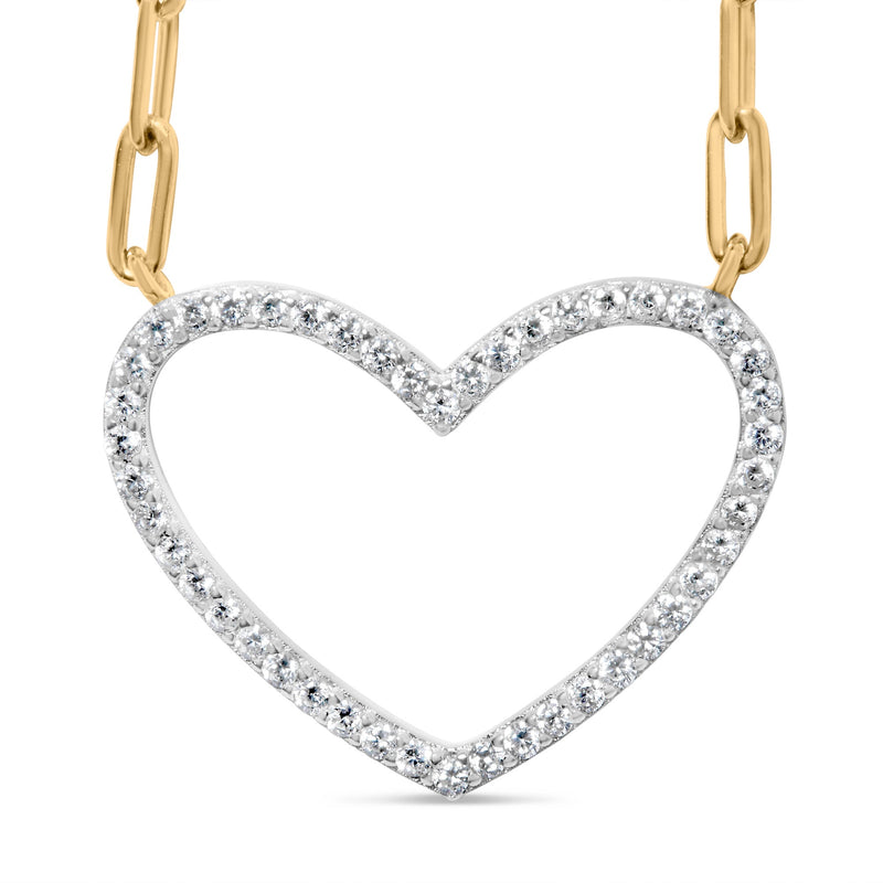 Bids.com 14K Yellow Gold Plated .925 Sterling Silver 1/4 Cttw Diamond Open Heart with Paperclip Chain Pendant Necklace (I-J Color, I2-I3 Clarity) - 18" Inches Necklaces White Smoke Yellow.Sterling Silver / 18