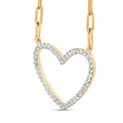 Bids.com 14K Yellow Gold Plated .925 Sterling Silver 1/4 Cttw Diamond Open Heart with Paperclip Chain Pendant Necklace (I-J Color, I2-I3 Clarity) - 18" Inches Necklaces White Smoke Yellow.Sterling Silver / 18