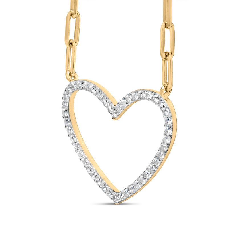 Bids.com 14K Yellow Gold Plated .925 Sterling Silver 1/4 Cttw Diamond Open Heart with Paperclip Chain Pendant Necklace (I-J Color, I2-I3 Clarity) - 18" Inches Necklaces White Smoke Yellow.Sterling Silver / 18