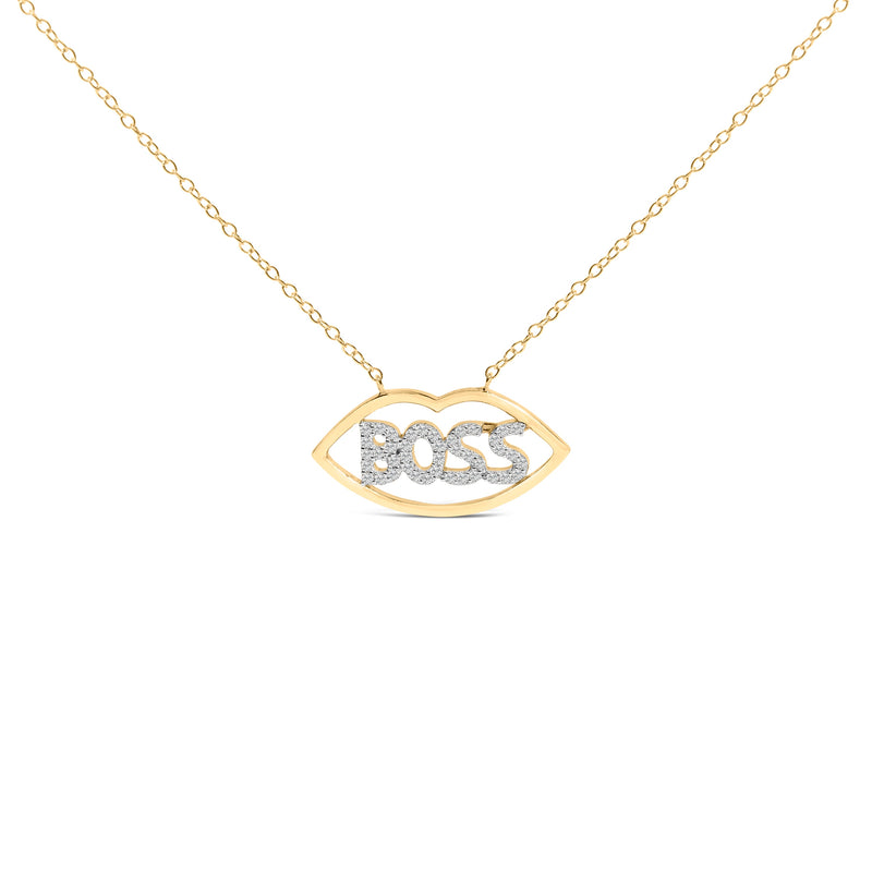 Bids.com 14K Yellow Gold Plated Silver 1/4 Cttw Diamond "Boss" Pendant Necklace - 18 Inch Necklaces White Smoke YellowWhite.Sterling Silver / 18