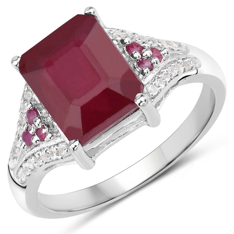 Bids.com 4.49 Carat Glass Filled Ruby and White Topaz .925 Sterling Silver Ring Rings White Smoke size 8.00,size 9.00,size 5.00,size 6.00,size 7.00