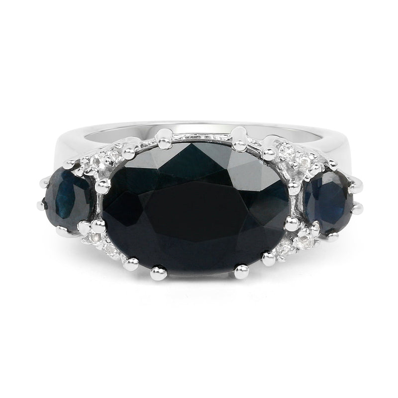 Bids.com 8.62 Carat Genuine Black Sapphire & White Topaz .925 Sterling Silver Ring Rings White Smoke size 7.00,size 6.00,size 8.00,size 9.00,size 5.00,size 10.00