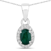 Bids.com 0.81 Carat Genuine Zambian Emerald and White Diamond 14K White Gold Pendant Pendants White Smoke
