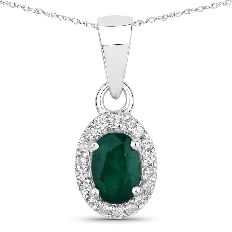 Bids.com 0.81 Carat Genuine Zambian Emerald and White Diamond 14K White Gold Pendant Pendants White Smoke