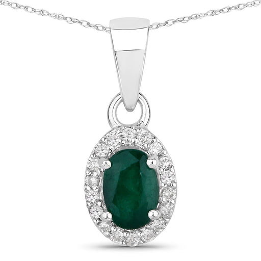 Bids.com 0.81 Carat Genuine Zambian Emerald and White Diamond 14K White Gold Pendant Pendants White Smoke