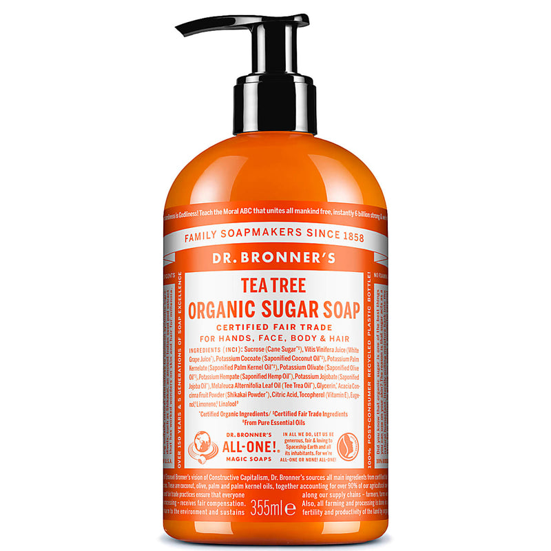 Dr. Bronner's Dr. Bronner's Organic 4-in-1 Pump Soap Sugar 12 Fl Oz Tea Tree Health & Beauty White Smoke