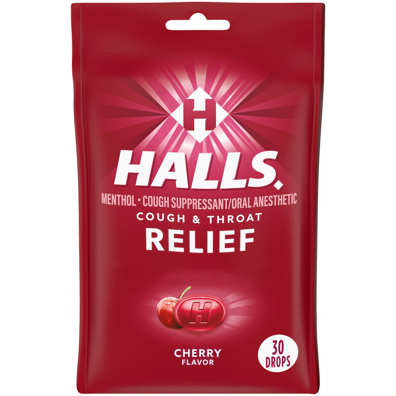 Halls Halls Cough & Throat Relief, Cherry Flavor, Drops Throat Relief Brown