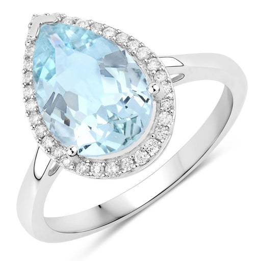 Bids.com 2.25 Carat Genuine Aquamarine And White Diamond 10K White Gold Ring Rings White Smoke size 6.00,size 7.00,size 8.00,size 9.00