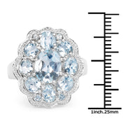 Bids.com 6.64 Carat Genuine Blue Topaz .925 Sterling Silver Ring Rings White Smoke size 6.00,size 7.00,size 8.00,size 9.00,size 5.00