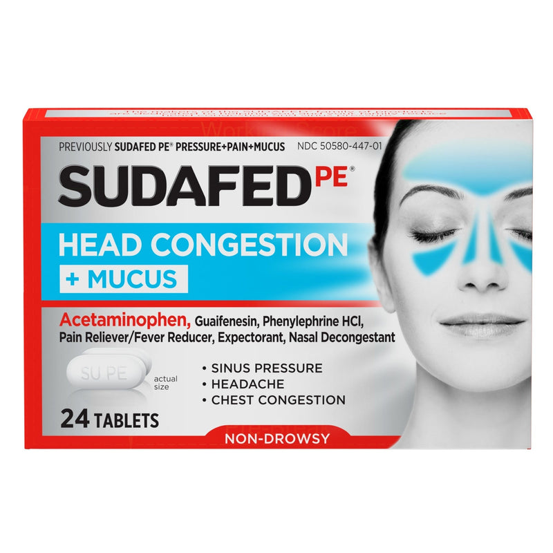 Sudafed Sudafed PE Head Congestion + Mucus Relief Tablets For Sinus Pressure, Congestion, & Headache, Non-Drowsy Decongestant With Acetaminophen, Guaifenesin & Phenylephrine HCI Health & Beauty Light Gray