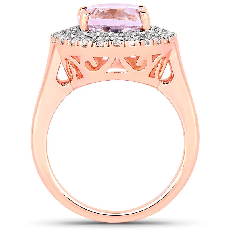 Bids.com 5.48 Carat Genuine Kunzite and White Topaz .925 Sterling Silver Ring Rings White Smoke size 7.00,size 6.00,size 8.00