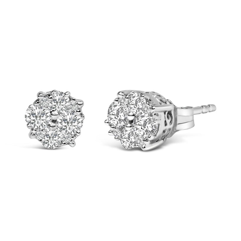 Bids.com .925 Sterling Silver 1/2 cttw Prong Set Round-Cut Diamond Cluster Stud Earring (I-J Color, I2-I3 Clarity) Earrings White Smoke White.Sterling Silver / 0.5