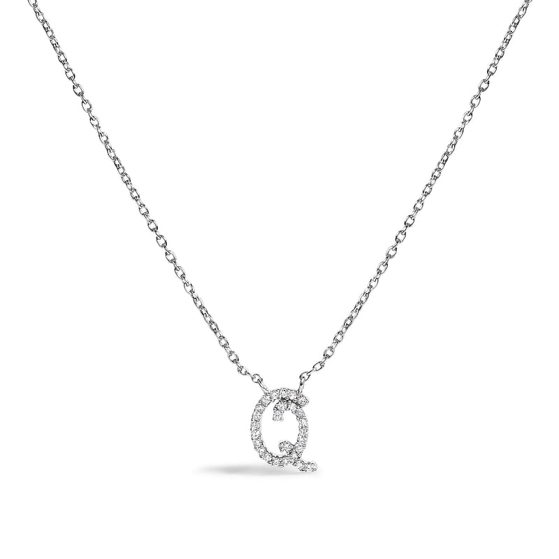 Bids.com 10K White Gold Diamond Accent "A" Initial Script Style Pendant Necklace Necklaces White Smoke White.Gold / 18 / Q