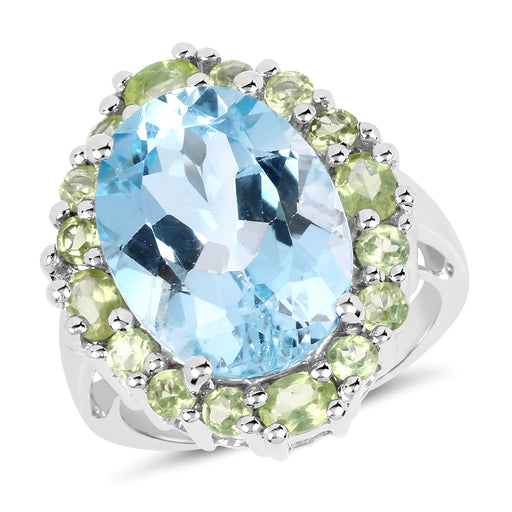 Bids.com 12.77 Carat Genuine Blue Topaz and Peridot .925 Sterling Silver Ring Rings White Smoke size 6.00,size 7.00,size 8.00,size 9.00