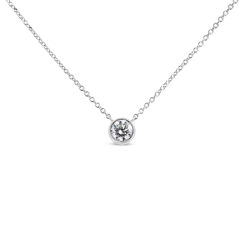 Bids.com 10K White Gold 1/2 Carat Round Brilliant-Cut Diamond Modern Bezel-Set Solitaire 16"-18" Pendant Necklace (H-I Color, SI2-I1 Clarity) Necklaces White Smoke White.Gold / 18