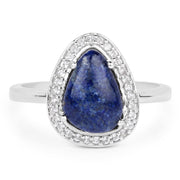 Bids.com 2.03 Carat Genuine Lapis And White Topaz .925 Sterling Silver Ring Rings White Smoke size 6.00,size 7.00,size 8.00,size 9.00