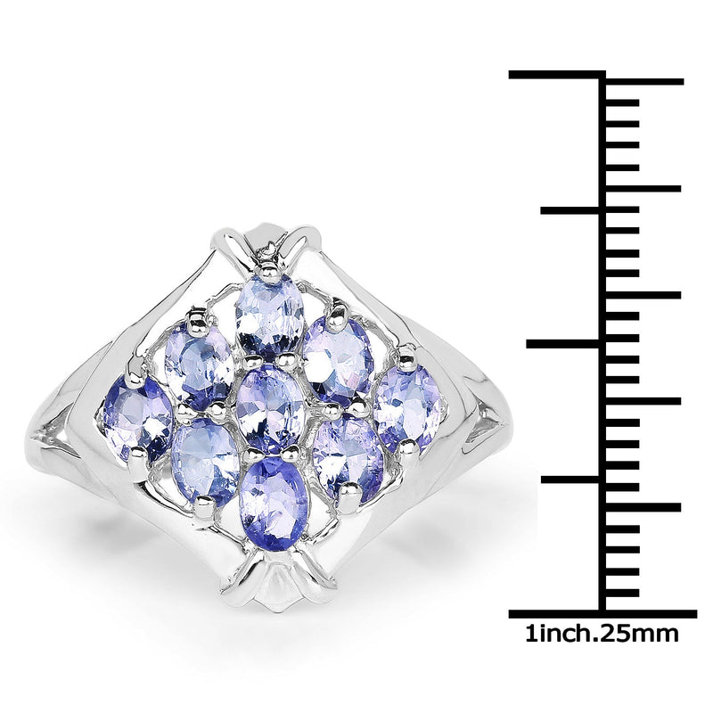 Bids.com 1.53 Carat Genuine Tanzanite .925 Sterling Silver Ring Rings White Smoke size 6.00,size 8.00,size 8.50,size 7.00,size 9.00