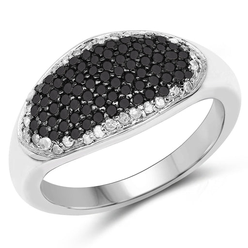 Bids.com 0.46 Carat Genuine Black Diamond and White Diamond .925 Sterling Silver Ring Rings White Smoke size 6.00,size 7.00,size 8.00,size 9.00