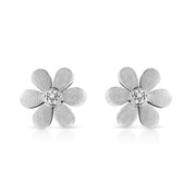 Bids.com Matte Finished .925 Sterling Silver Diamond Accent Flower Hoop Stud Earring (I-J Color, I1-I2 Clarity) Earrings White Smoke White.Sterling Silver / 0.052