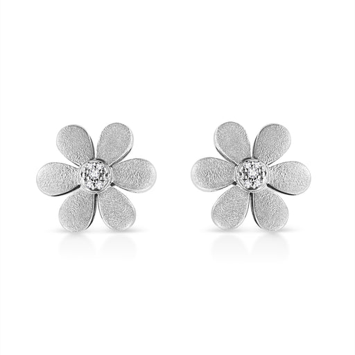 Bids.com Matte Finished .925 Sterling Silver Diamond Accent Flower Hoop Stud Earring (I-J Color, I1-I2 Clarity) Earrings White Smoke White.Sterling Silver / 0.052