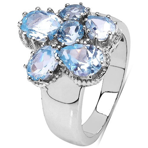 Bids.com 3.56 Carat Genuine Blue Topaz .925 Sterling Silver Cluster Ring Rings White Smoke size 6.00,size 7.00,size 8.00