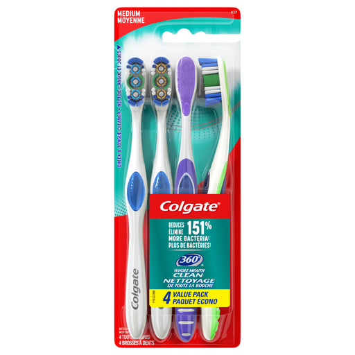 Colgate Colgate 360 Toothbrush Medium - 4pk Toothbrushes Alice Blue