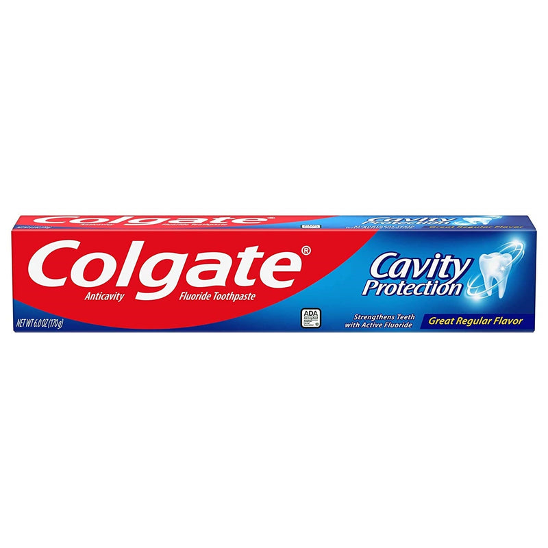 Colgate Colgate Cavity Protection Toothpaste with Fluoride, Great Regular Flavor, 6 oz – Family Size Anti-Cavity Paste Toothpaste Firebrick