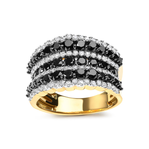 Bids.com 14K Yellow Gold Plated .925 Sterling Silver 1 3/4 Cttw Treated Black and White Alternating Diamond Multi Row Band Ring (Black / I-J Color, I2-I3 Clarity) - Size 7 Rings White Smoke 7 / Yellow.Sterling Silver,9 / Yellow.Sterling Silver,11 / Yellow.Sterling Silver,8 / Yellow.Sterling Silver,10 / Yellow.Sterling Silver