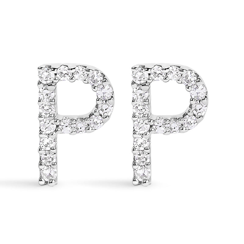 Bids.com 10K White Gold 1/10 Cttw Diamond Initial â€œAâ€ Stud Earring Earrings White Smoke White.Gold / 0.09 / P