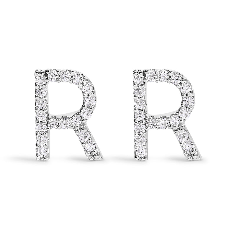 Bids.com 10K White Gold 1/10 Cttw Diamond Initial â€œAâ€ Stud Earring Earrings White Smoke White.Gold / 0.11 / R