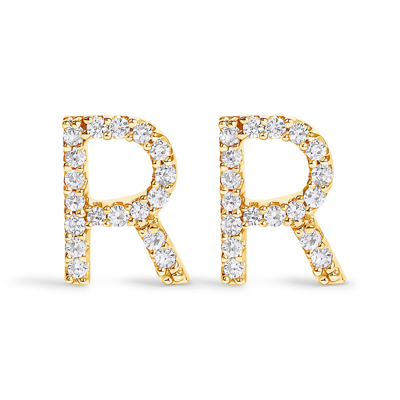 Bids.com 10K White Gold 1/10 Cttw Diamond Initial â€œAâ€ Stud Earring Earrings White Smoke Yellow.Gold / 0.11 / R