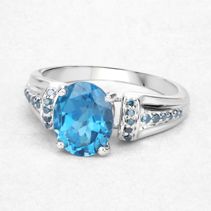 Bids.com 2.72 Carat Genuine London Blue Topaz and Blue Diamond .925 Sterling Silver Ring Rings White Smoke size 5.00,size 6.00,size 7.00,size 8.00,size 10.00,size 9.00