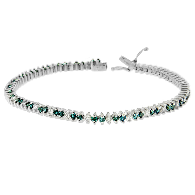 Bids.com 14K White Gold Round-Cut white and Blue Diamond Fashion Bracelet (3.70 cttw, H-I Color, SI1-SI2 Clarity) Bracelets White Smoke White.Gold / 7